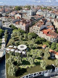 High angle view of buildings in city