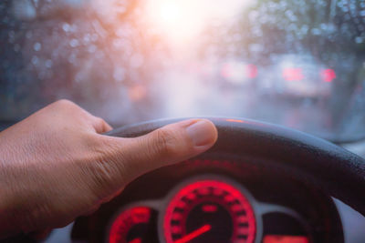 Close-up of person hand holding car