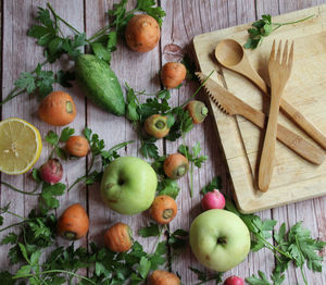 High angle view of fruits on table