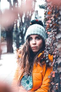 Portrait of woman in snow