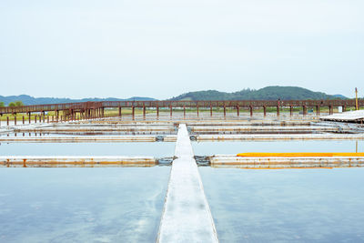 Pier on lake against clear sky