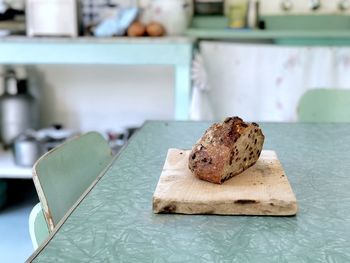 Close-up of bread on table at home