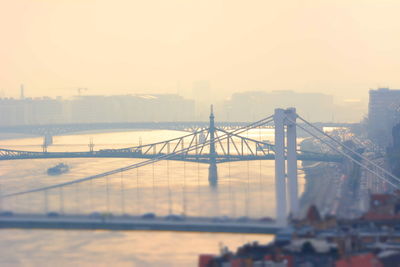 View of suspension bridge in city