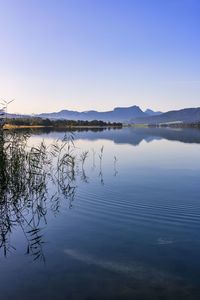 Scenic view of lake against clear sky