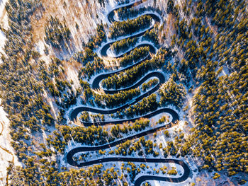 High angle view of winding road in winter