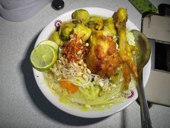 High angle view of meal served in plate