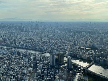 High angle view of cityscape against sky