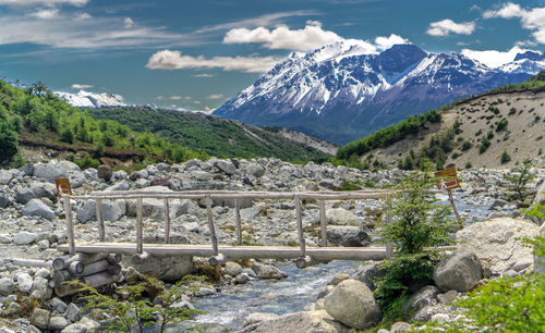 Scenic view of snowcapped mountains against sky