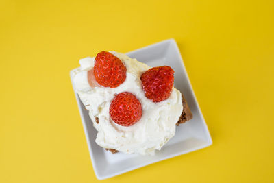 High angle view of dessert in plate