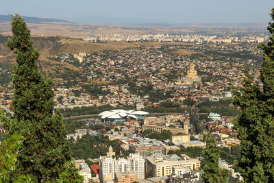 High angle view of buildings in city