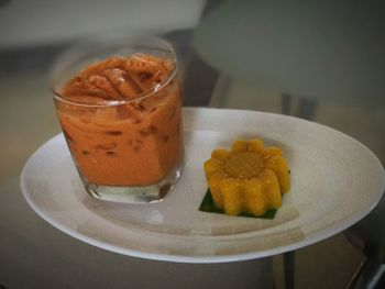 Close-up of drink in plate on table