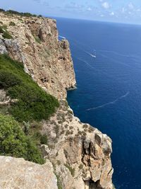 High angle view of rocks by sea against sky