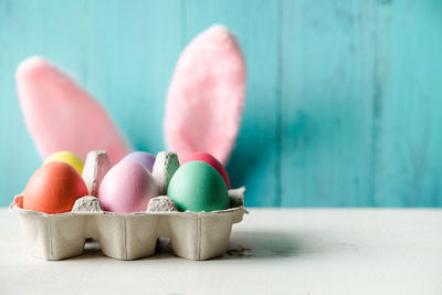 Close-up of multi colored candies on table