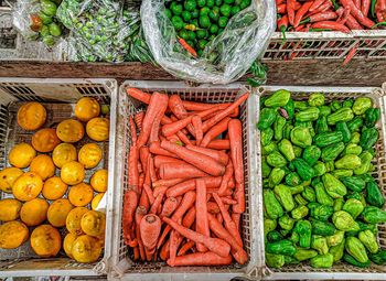 High angle view of vegetables for sale in market