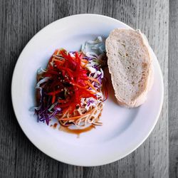 Close-up of food served on table