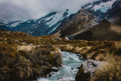 Scenic view of snowcapped mountains against sky