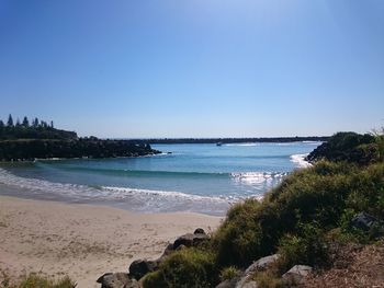 Scenic view of sea against clear sky