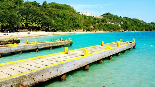 View of jetties at beach