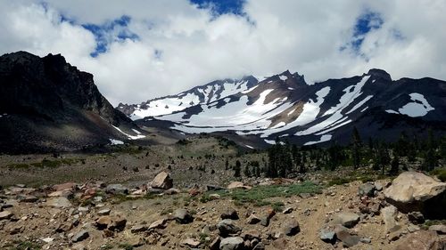 Scenic view of snowcapped mountains against sky