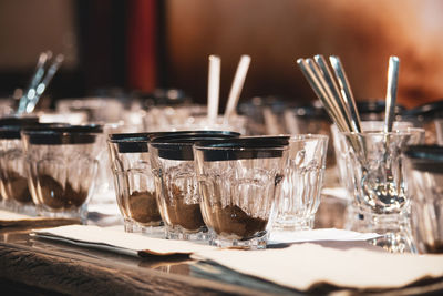 Close-up of beer glass on table