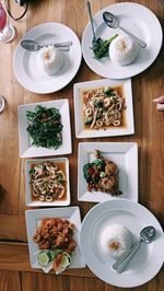 High angle view of meal served on table