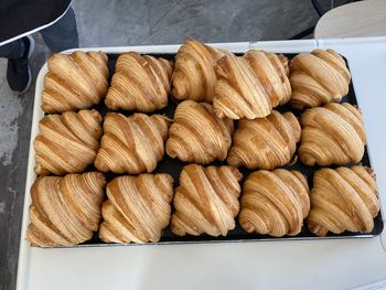 High angle view of bread in container on table