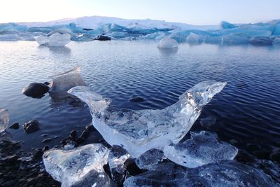 Scenic view of frozen sea against sky