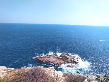 Scenic view of sea against clear sky