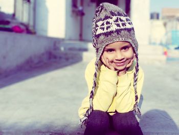 Portrait of smiling girl in winter