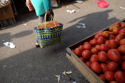 Low section of fruits for sale at market stall