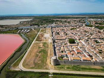 High angle view of cityscape against sky