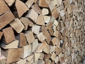 Full frame shot of wooden logs in forest