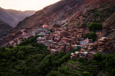 High angle view of buildings in town