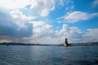 Scenic view of sea against cloudy sky