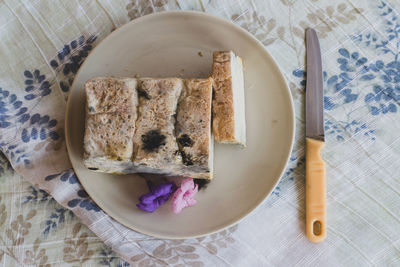 High angle view of breakfast on table