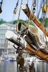 Close-up of rope tied to pole