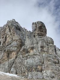 Low angle view of rock formation against sky