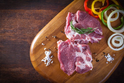 High angle view of food on cutting board