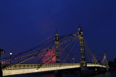 Low angle view of bridge against blue sky