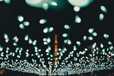 Defocused image of illuminated lights at night