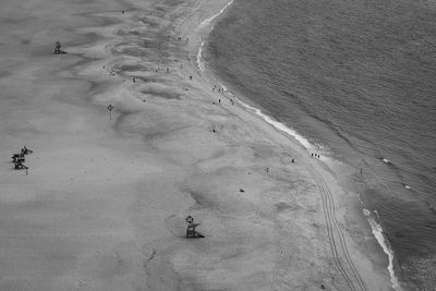 High angle view of footprints on snow