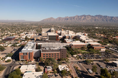 Aerial view of large hospital in tucson arizona, birdseye view