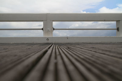 Close-up of railing against sky