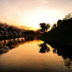 Scenic view of river at sunset