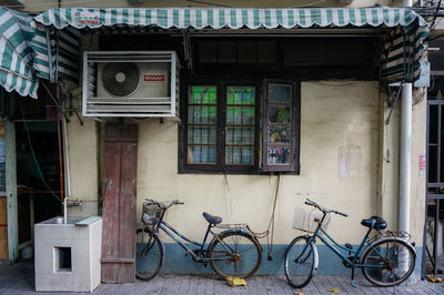 Bicycles parked outside building