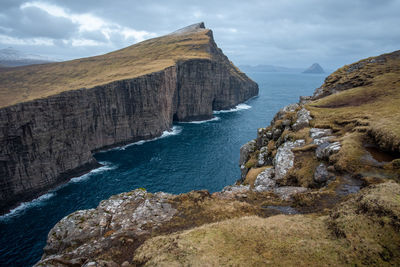 Scenic view of sea and rocks against sky