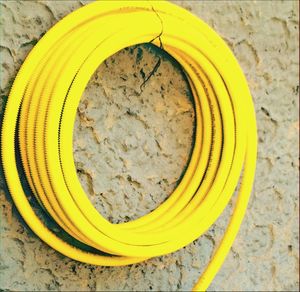 High angle view of yellow slices on table