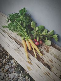 High angle view of vegetables on cutting board