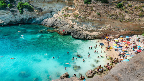 High angle view of people on beach