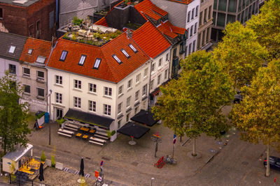 High angle view of buildings in city